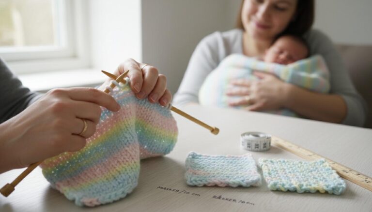 Hænder strikker pastel babytæppe