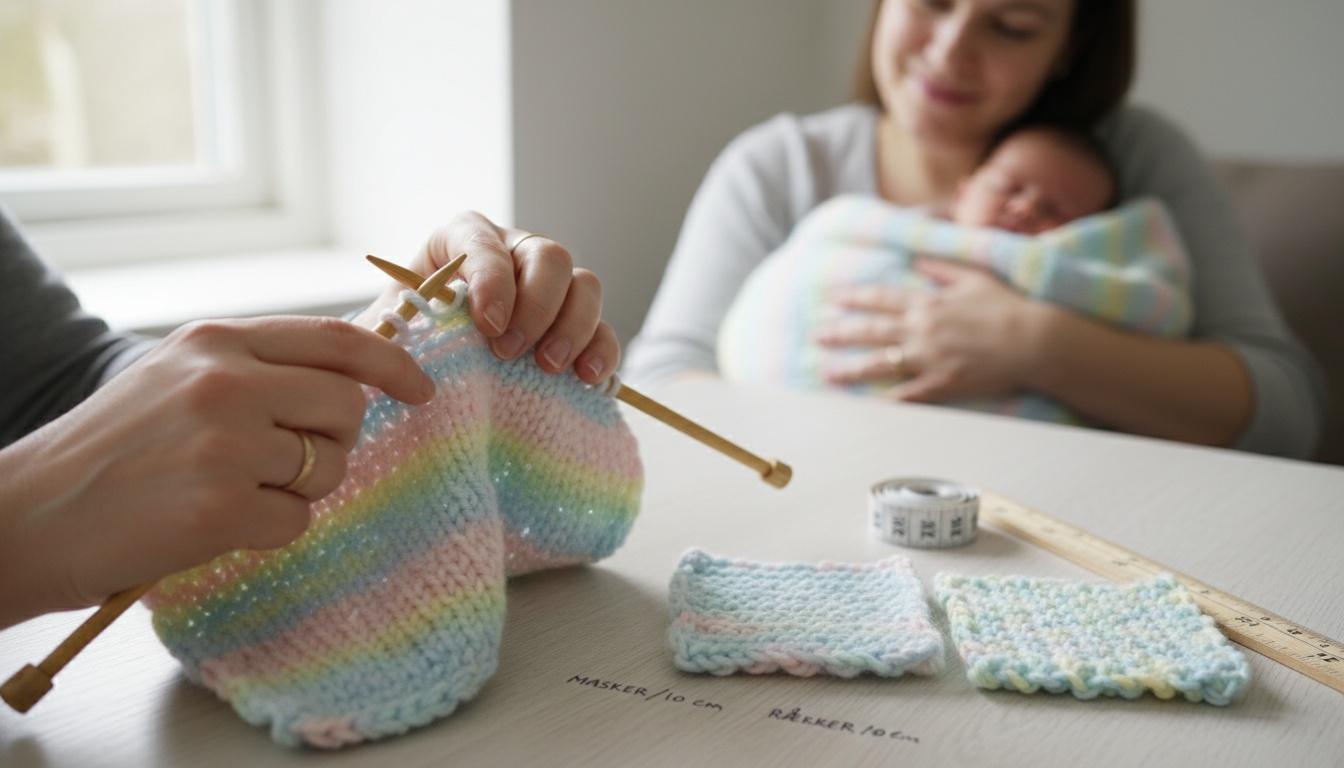 Hænder strikker pastel babytæppe